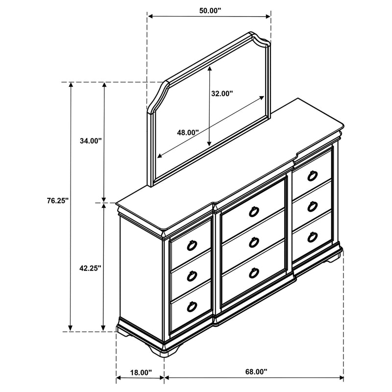 Leonide - 9 Drawer Dresser With Mirror - Cherry