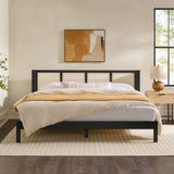 King Bed With Rattan Panel Headboard - Black