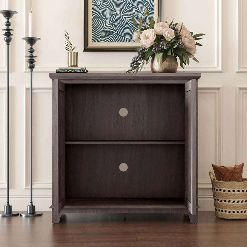 Elegant Sideboard With 2 Acrylic Mirrored Doors, Adjustable Shelf Storage