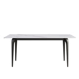 70.87" Modern Artificial Stone White Straight Edge Black Metal Leg Dining Table, Can Accommodate 6-8 People - White / Black