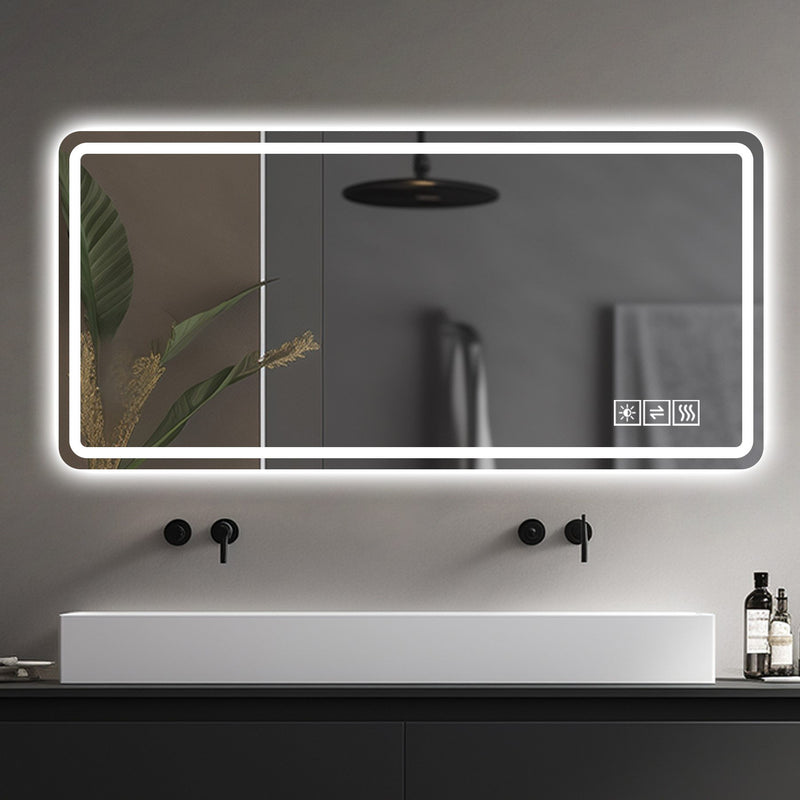 Frameless LED Bathroom Mirror Vanity With Anti Fog Front Lights - Silver