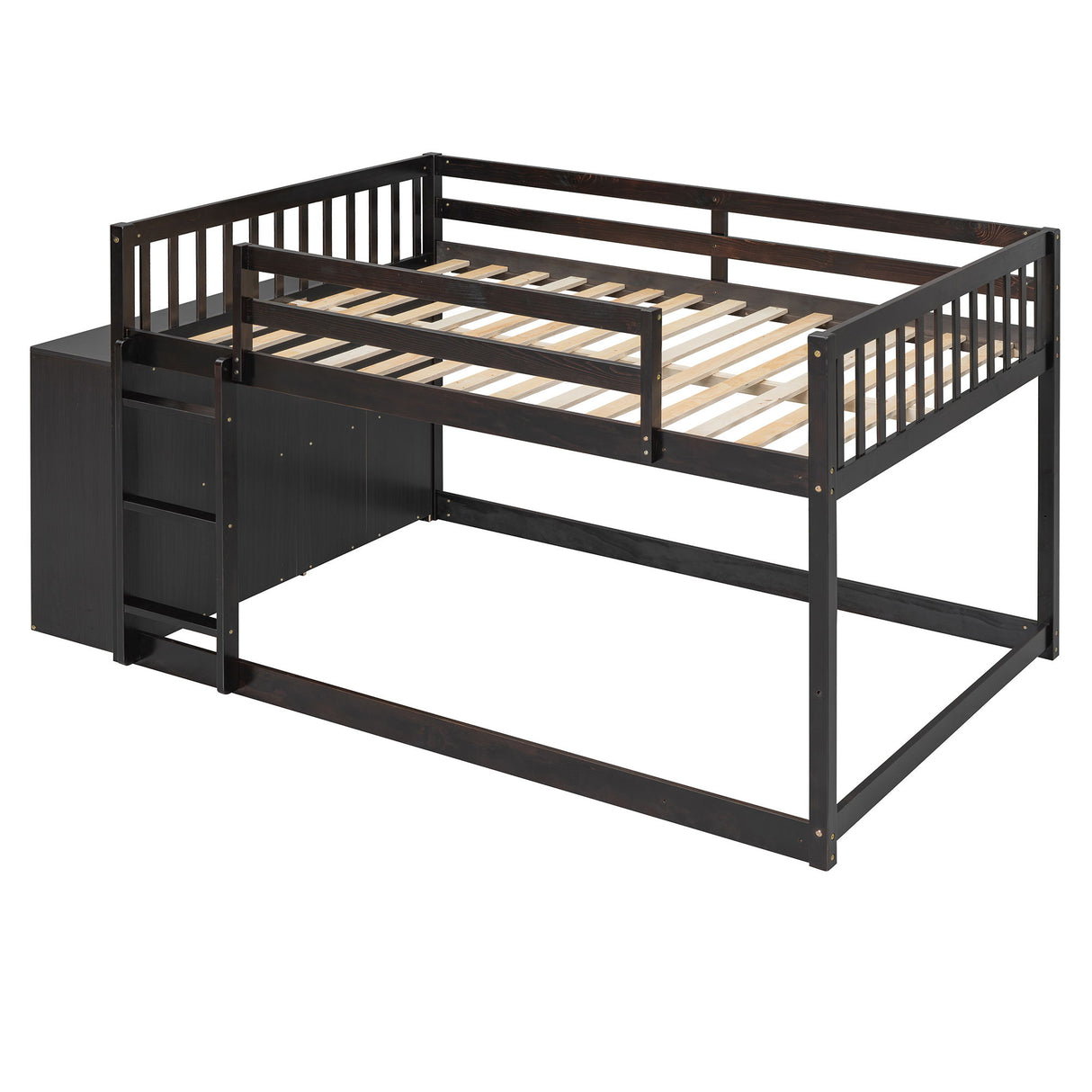 Full Over Full Bunk Bed With Storage Drawers And Shelves - Espresso
