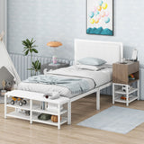 Platform Bed With 2 Tier Storage Shelves, Storage Cabinet
