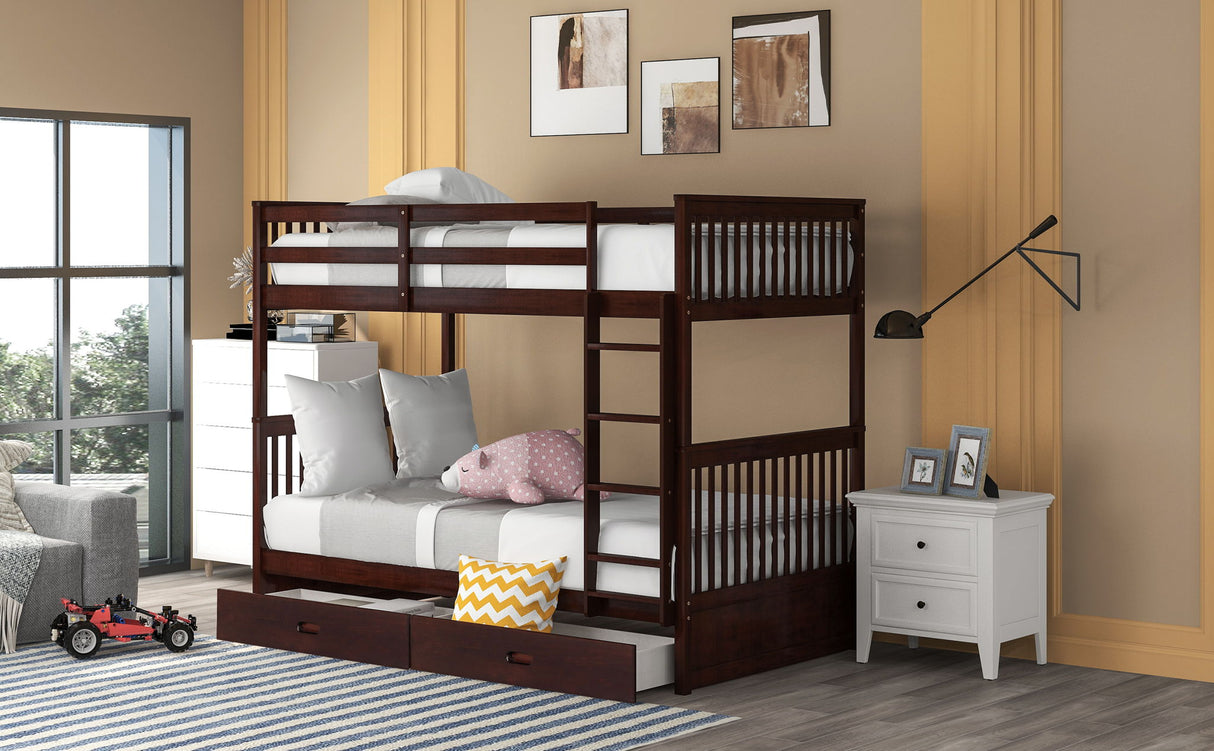 Bunk Bed With Ladders And 2 Storage Drawers
