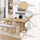 Topmax - 6 Piece Farmhouse Extendable Dining Table Set Trestle Kitchen Table Set With Removable Leaf And Upholstered Dining Chair And Bench For Dining Room