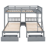 Triple Bunk Bed With Drawers And Guardrails