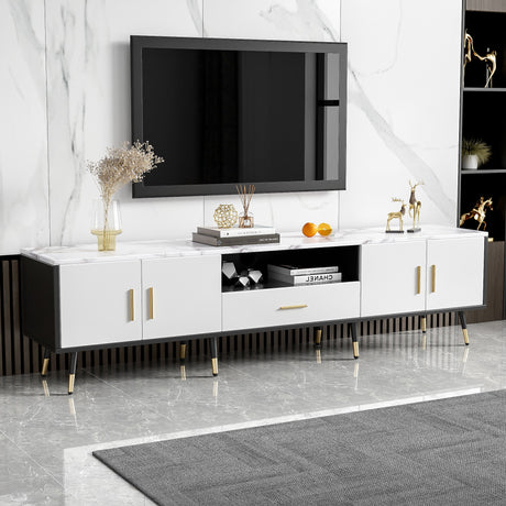 Modern TV Stand With 2 Cabinets & Open Compartments, Entertainment Center For Tvs Up To 80''