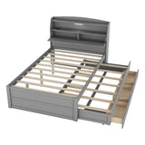 LED Platform Bed With Trundle With Storage Headboard With Drawers