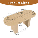 Oval Dining Table For 6 People With Wood Strip Base - Burly Wood