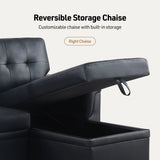 Lexi - Vegan Leather Modern Reversible Sleeper Sectional Sofa With Storage Chaise