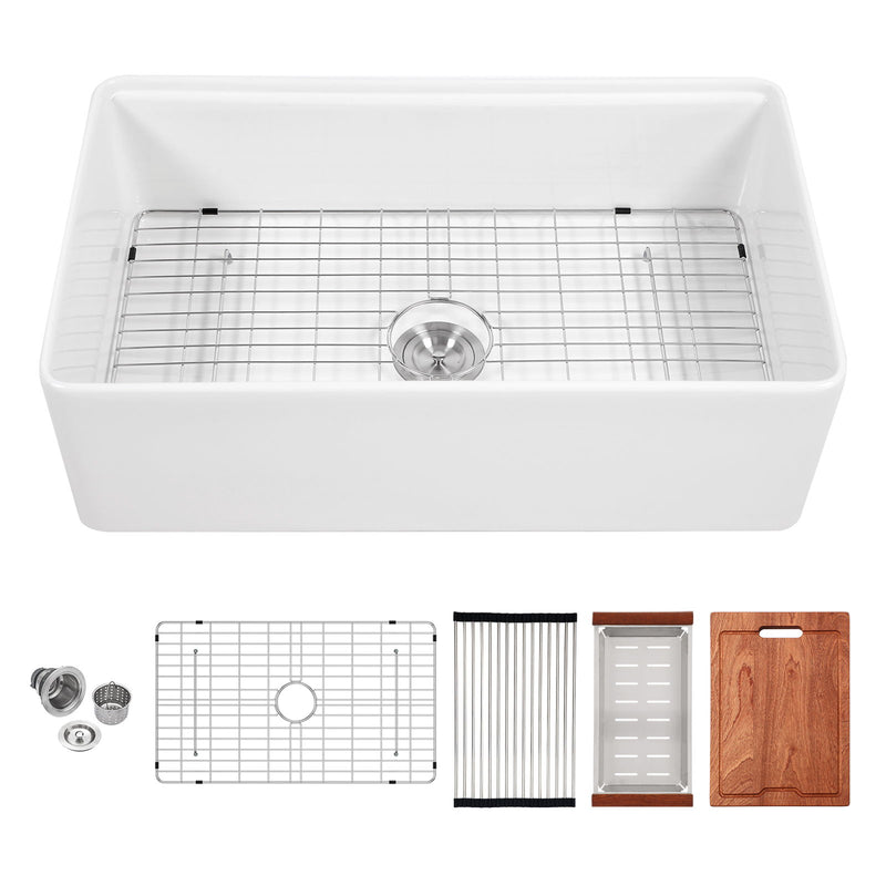 Kitchen Sink Workstation 33" Single Bowl Sink With Work Surface - White