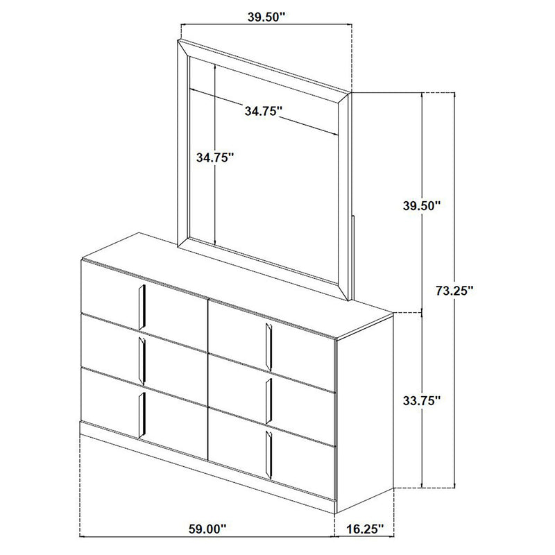 Lauryn - 6 Drawer Dresser With Mirror - Gloss White