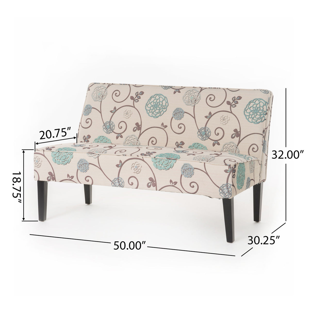 Contemporary Loveseat With Upholstered Fabric And Birch Wood Legs
