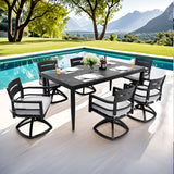 7 Pieces Modern Outdoor Patio Dining Set, Rectangular Dining Table, 6 Swivel Rockers With Sunbrella Cushions - Ember Black