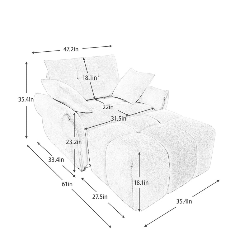 Ergonomic Single Seater Sofa With Ottoman, High Resilience Support Cushions