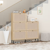 Modern Rattan 5 Door Shoe Storage Cabinet For Entryway Freestanding Design - Natural