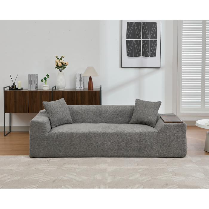 [NEW ARRIVED] [VIDEO PROVIDED]2 Piece Boucle Cloud Sofa Set, Upholstered Sofa Set, Modern 3 Seater and 2 Seater Sofa with MDF End Table for Living Room ,Apartment,3+2 couch,Boucle,Dark Gray