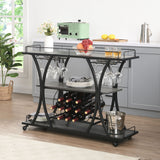 Bar Cart Kitchen Bar & Serving Cart For Home With Wheels 3 Tier Storage Shelves - Black / Gray