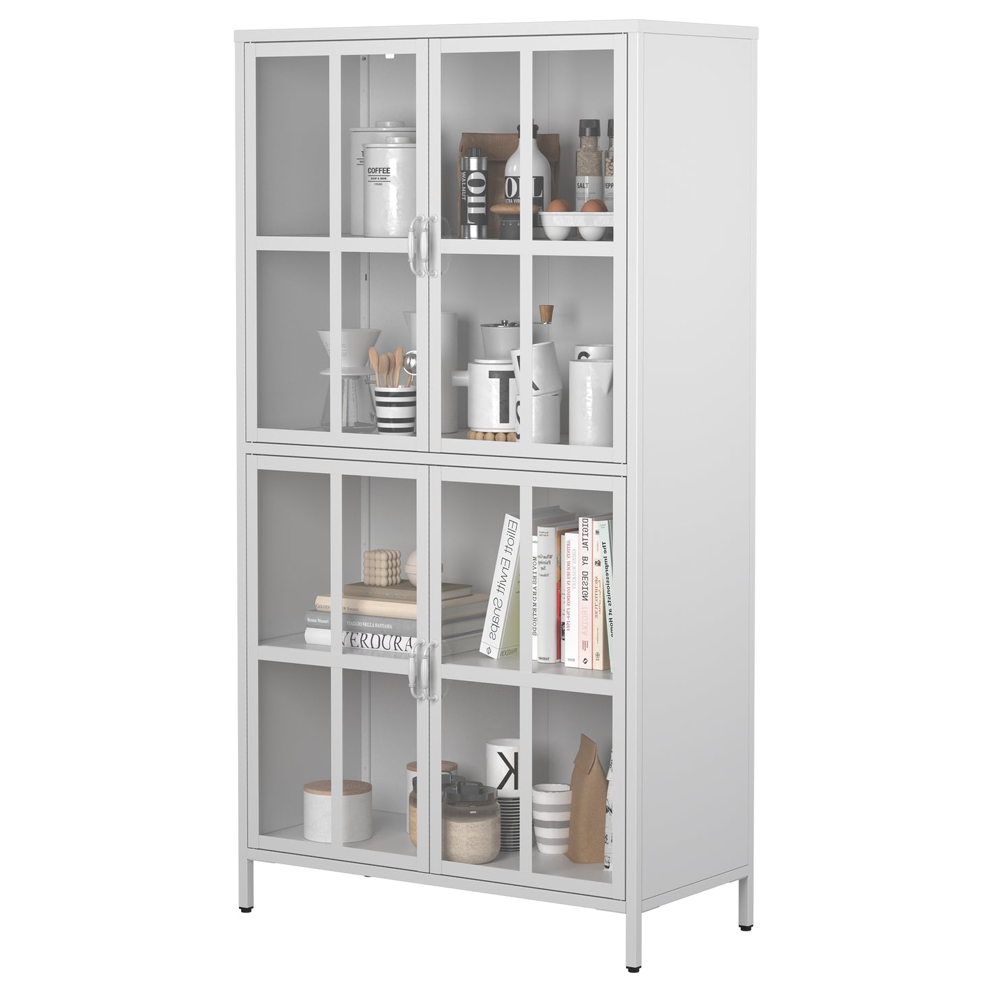 Premium Metal Storage Cabinet with Tempered Glass Doors,Sideboards & Buffets, Adjustable Shelves, Anti-Tipping Device, Magnetic Silent Closure, and Adjustable Feet for Home and Office Use