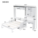 Multi Functional Murphy Bed With Sofa, Desk, And Storage Cabinet In, Full Size - White