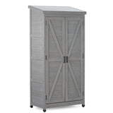 Wood Outdoor Storage Cabinet With Metal Top Garden Shed For Yard And Patio - Gray