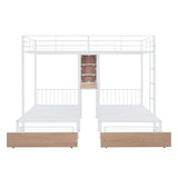 Triple Bunk Bed With Drawers, Multi-Functional Frame With Desks And Shelves In The Middle