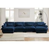 Modern Sectional Sofa With Ottoman, Round Bolster Armrests, Waist And Throw Pillows