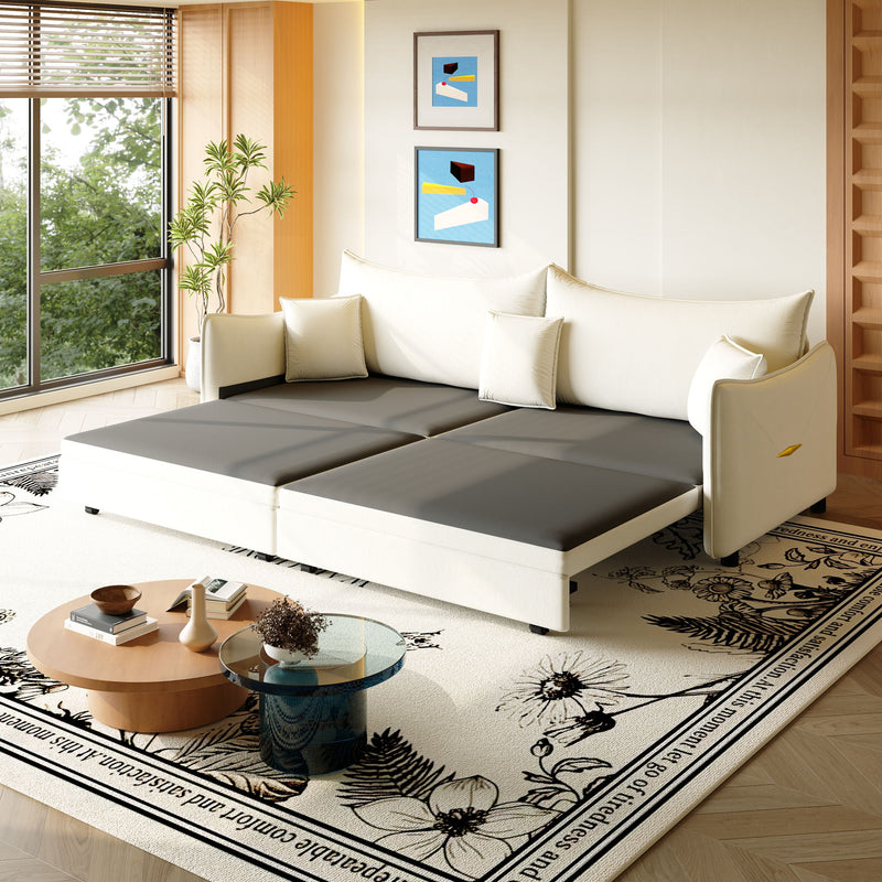 King Pull Out Sofa Bed, 3-In-1 Convertible Bed With 3 Pillows