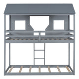 Twin Over Twin Bunk Bed With Roof, Window, Guardrail, Ladder