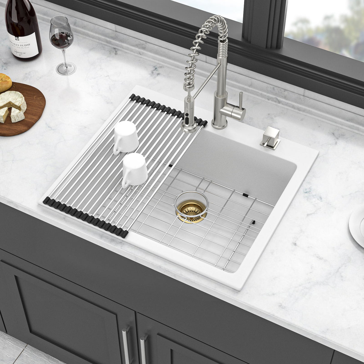 Quartz Kitchen Sink, Granite Composite, Drop In Sink With Durable Design