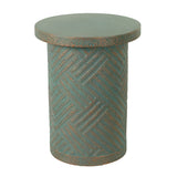 Round Outdoor End Table With Tree Stump Design For Patio - Golden / Green / Peacock