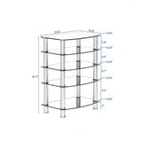 5 Tier Tempered Glass Side Table, Stainless Steel Frame End Table For Living Room, Bedroom - Black