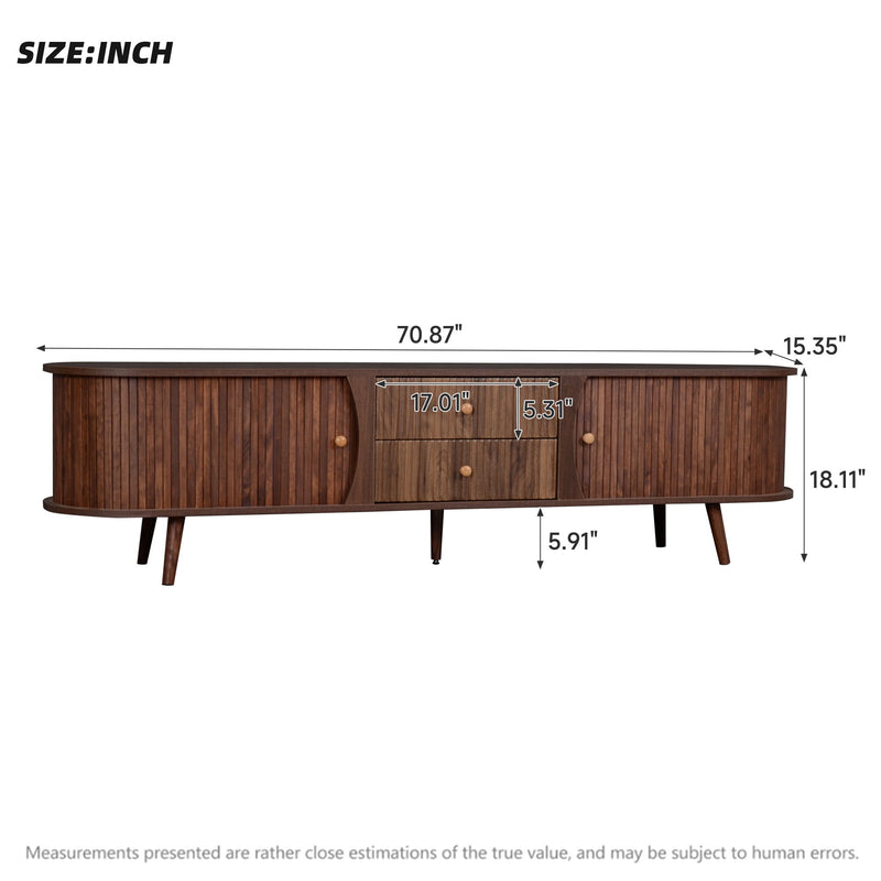 70" TV Stand With Tambour Doors And Fluted Drawers - Dark Brown