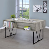 Rustic Industrial Charm Writing Desk With 4 Drawers And Open Shelf