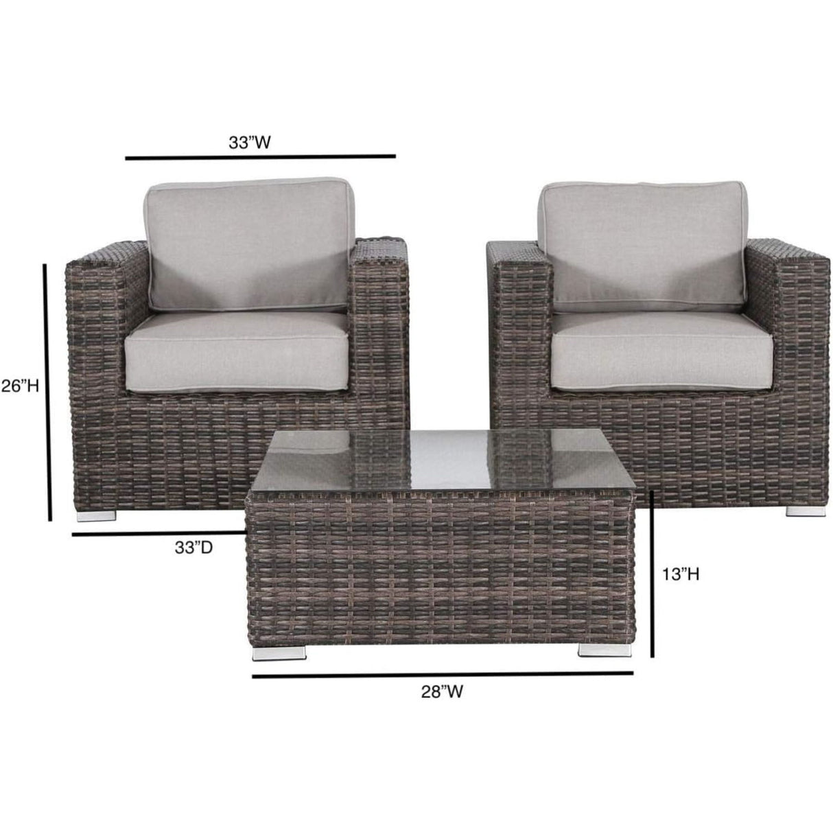 3 Piece Patio Sofa Set, Resort Grade Outdoor Seating With Cushioned Comfort - Brown