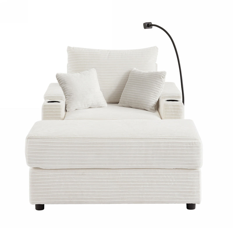 Single Sofa Couch With Storage Space, Movable Ottoman, USB Ports, Cup Holders, Phone Holder