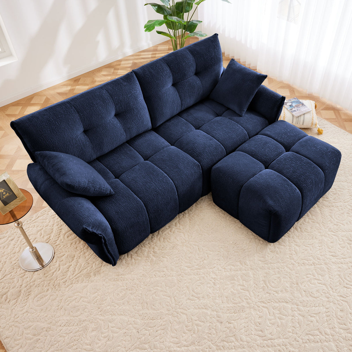 Elegant Sofa Set With Ottoman And Pillows, Textured Chenille, High Resilience Cushions