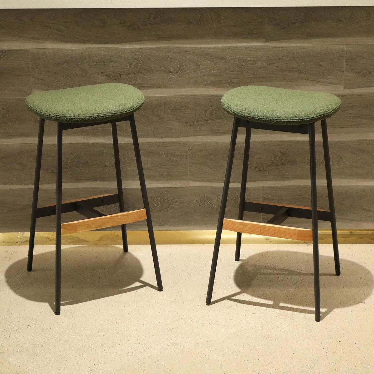 Modern Bar Stools Comfortable & Stylish Counter Height And Bar Height Bar Stools, Soft Fabric Upholstered, Backless For Kitchen, Dining Room Bar Chairs (Set of 2) - Green
