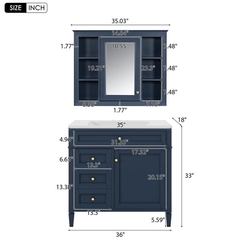 Bathroom Vanity With Mirror Cabinet, Storage Cabinet With 2 Soft Closing Doors And 4 Drawers, Undermount Sink