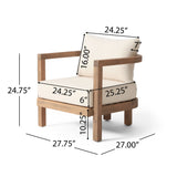 Outdoor Acacia Wood Patio Club Chair, Waterproof Thick Cushion, Deep Seating