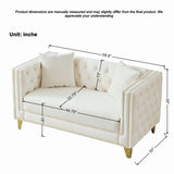 2 Seater Deep Seat Sofa, Sofa With Button Nailhead, Square Arm Couches, Furniture For Living Room - Beige
