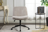 Cross Legged Office Chair, Wide Comfty Desk Chair, Vanity Home Chair, Armless Computer Task Chair With Wheels, Swivel And Height Adjustable - Beige