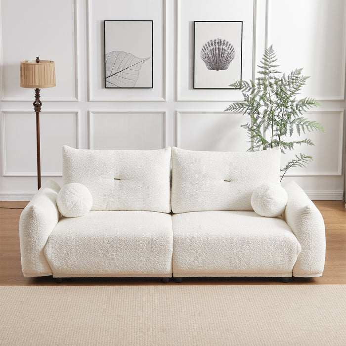 Lamb's wool 2-seater cushion sofa 90'' comfortable sofa for living room Bedroom and other casual spaces Lamb's wool sofa with 2 cushions and 2 ball pillows. (BEIGE)two sets