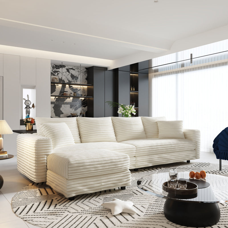 4 Seat Sofa With Soft Pillows And Movable Ottoman