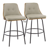 Gianna - Mid-Century Modern Fixed Height Counter Stool With Swivel With Round Footrest (Set of 2) - Black / Walnut / Light Gray