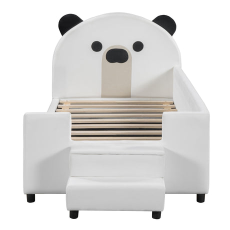 Upholstered Daybed With Bear Shaped Headboard, Hydraulic System And Breathable Mesh Fence