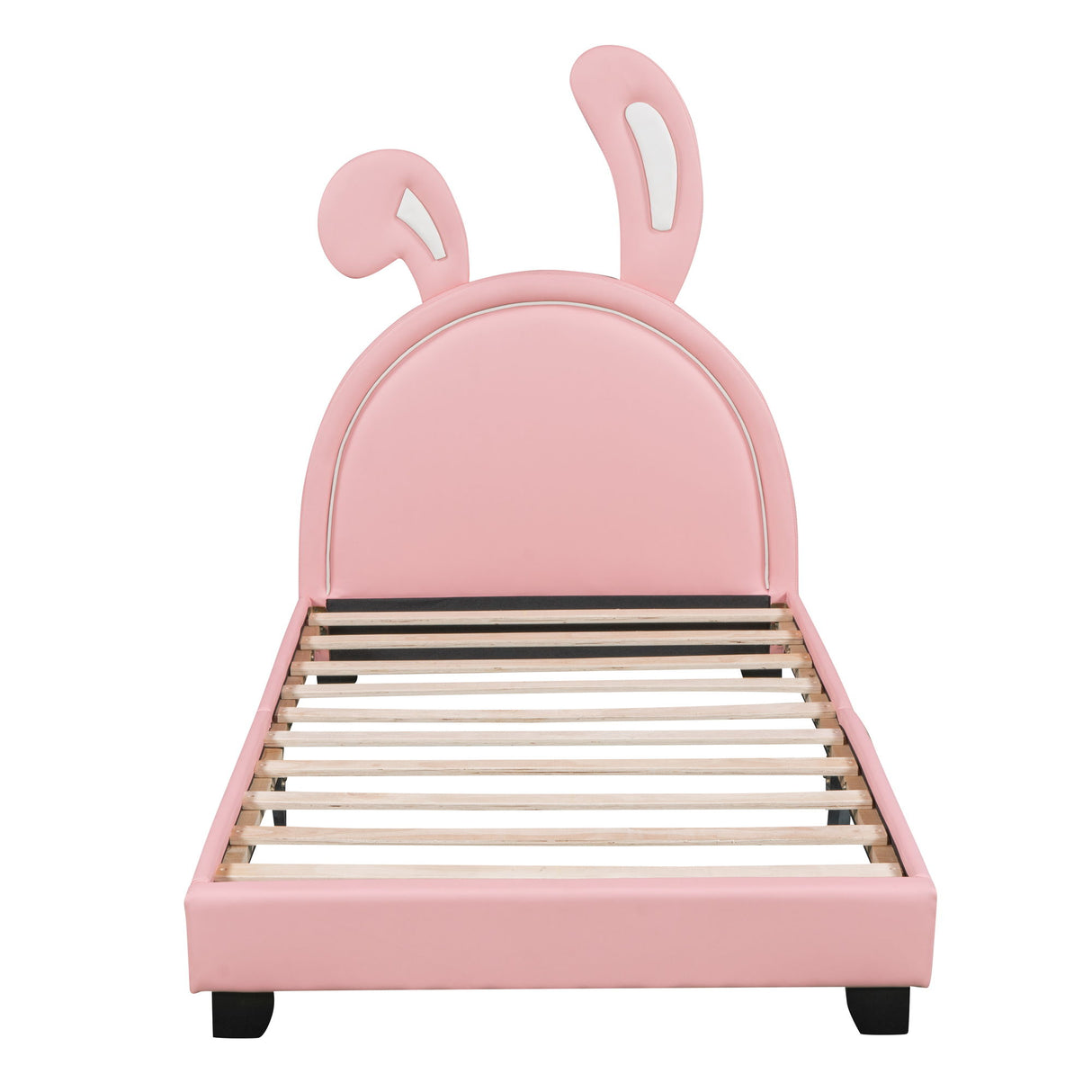 Upholstered Leather Platform Bed With Rabbit Ornament