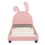 Upholstered Leather Platform Bed With Rabbit Ornament