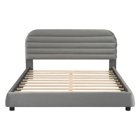 Upholstered Platform Bed Frame And Stylish Curve Shaped Design