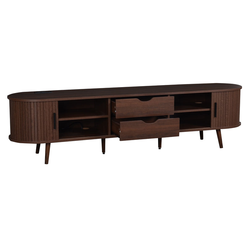 TV Stand For 70" TV, Console With Tambour Doors, Drawers And Built In Power Outlet - Dark Brown